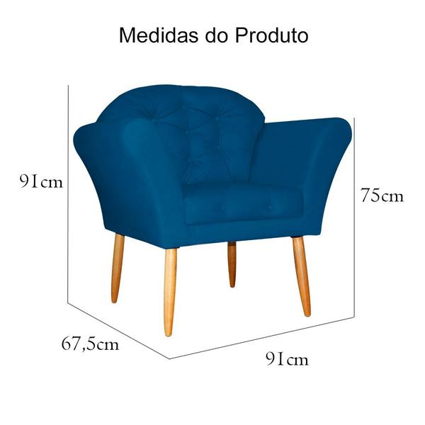 Imagem de Kit 02 Poltronas Decorativa Amélia Pés Palito Suede Azul Royal  - DS Estofados