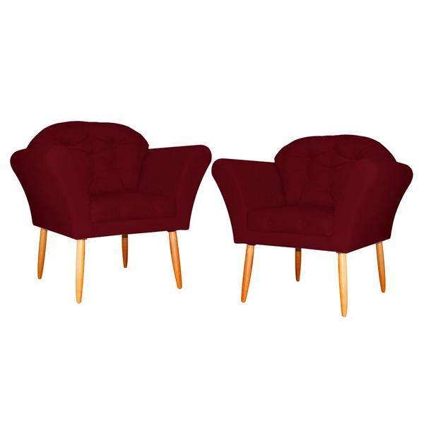 Imagem de Kit 02 Poltronas Decorativa Amélia Pés Palito Suede Bordô - DS Estofados