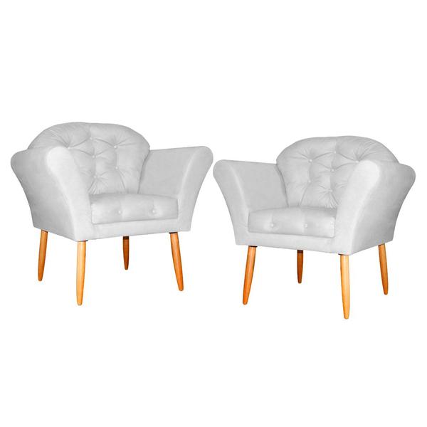 Imagem de Kit 02 Poltronas Decorativa Amélia Pés Palito Suede Branco - DS Estofados