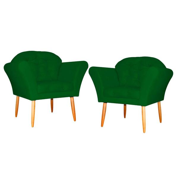 Imagem de Kit 02 Poltronas Decorativa Amélia Pés Palito Suede Verde - DS Estofados