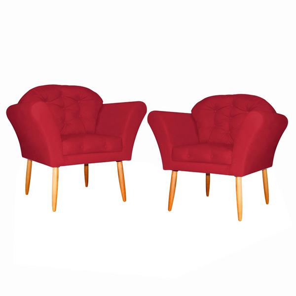 Imagem de Kit 02 Poltronas Decorativa Amélia Pés Palito Suede Vermelho - DS Estofados