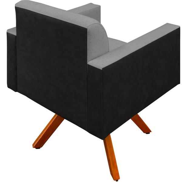 Imagem de Kit 02 Poltronas Decorativa Base Giratória de Madeira Helô L02 Linho Cinza Escuro material sintético Preto - Lyam Decor