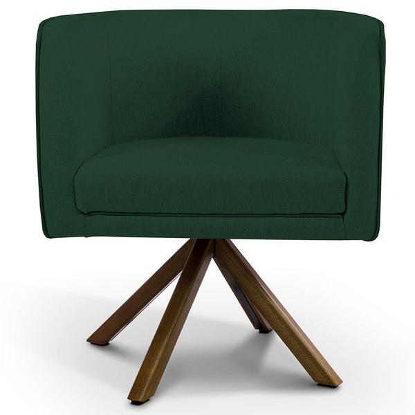 Imagem de Kit 02 Poltronas Decorativa Base Giratória Madeira Betina D02 Linho Verde Musgo C-117 - Lyam Decor