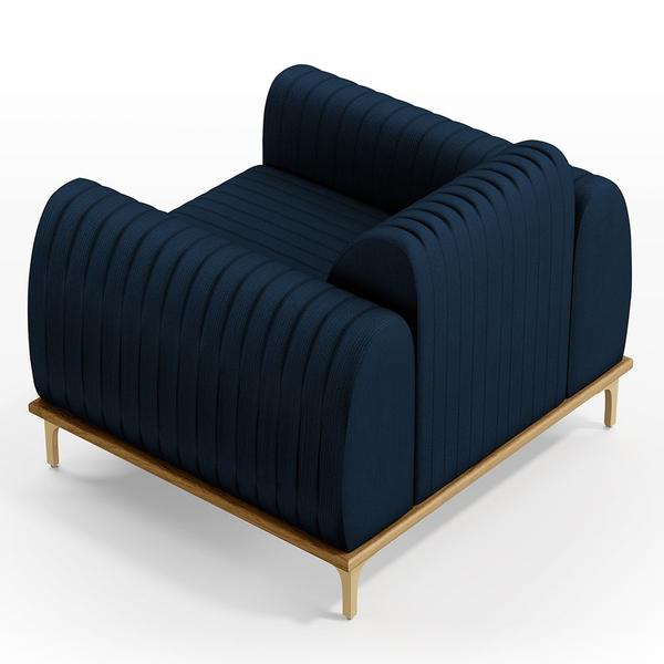 Imagem de Kit 02 Poltronas Decorativa Base Madeira Pés D'Ouro Molino D02 Veludo Azul Oxford C-304 - Lyam Decor