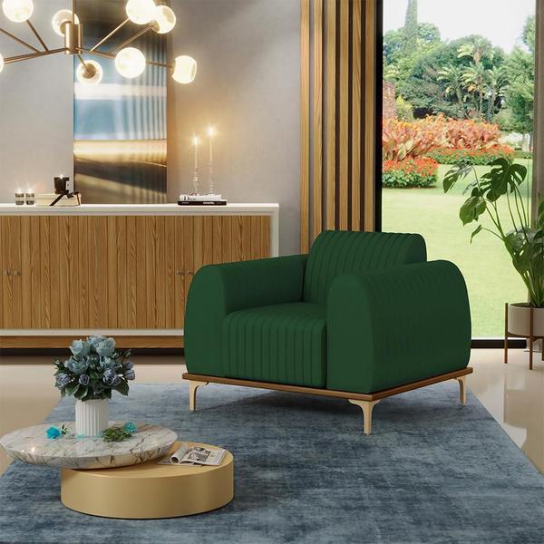 Imagem de Kit 02 Poltronas Decorativa Base Madeira Pés D'Ouro Molino D02 Veludo Verde Musgo C-303 - Lyam Decor