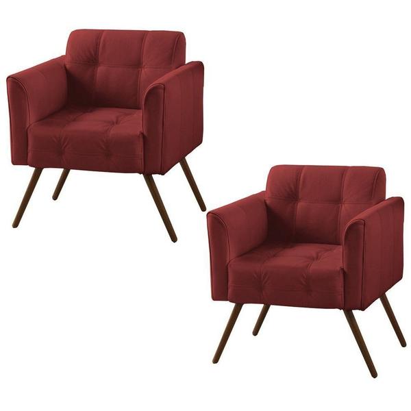 Imagem de Kit 02 Poltronas Decorativa Bia Couro Vermelho - Gran Belo