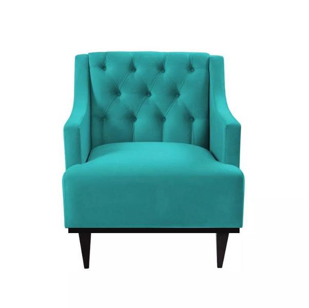 Imagem de Kit 02 Poltronas Decorativa Clássica Capitonê Suede Azul Tiffany - SA Móveis