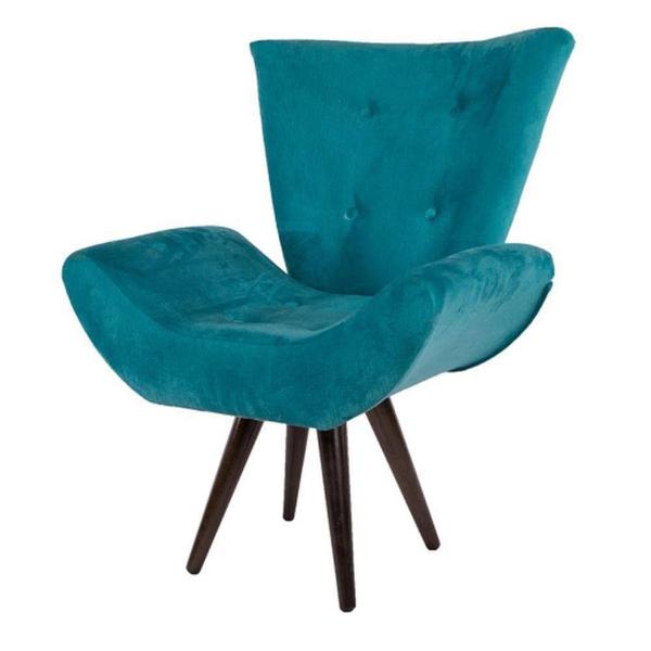 Imagem de Kit 02 Poltronas Decorativa Emília Pés Tabaco Suede Azul Turquesa - SA Móveis