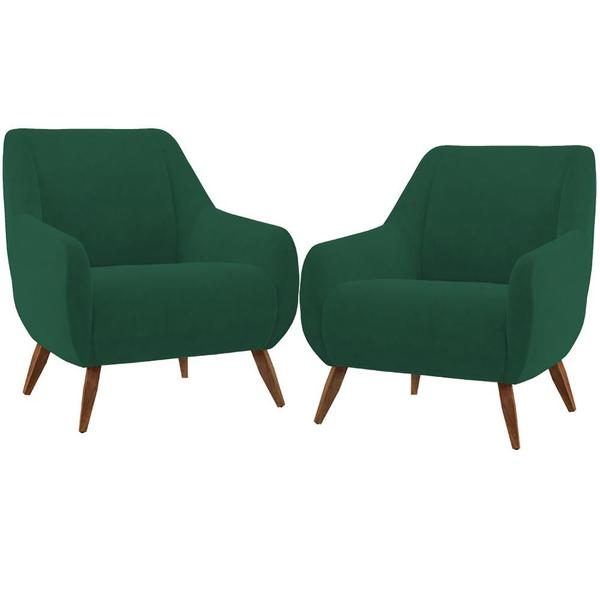 Imagem de Kit 02 Poltronas Decorativa Fixa Pés de Madeira Paloma D02 Veludo Verde C-303 - Lyam Decor