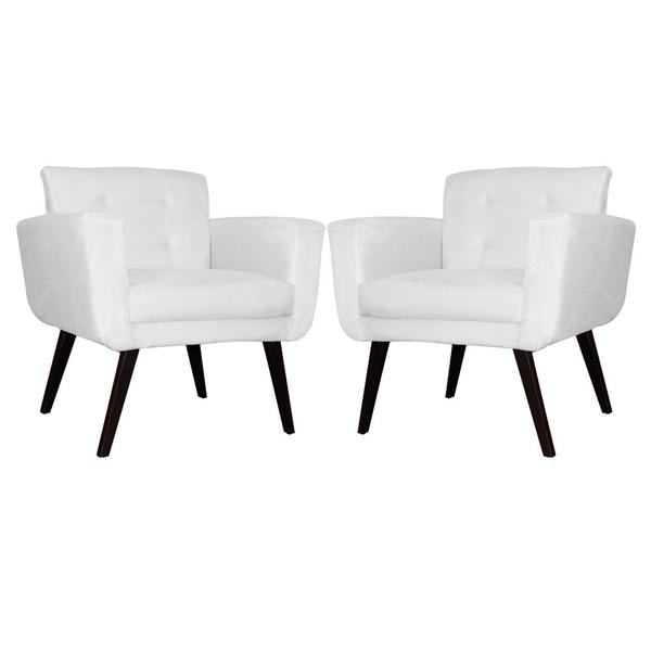 Imagem de Kit 02 Poltronas Decorativa Geovana Pés Palito Tabaco Suede Branco - DS Estofados