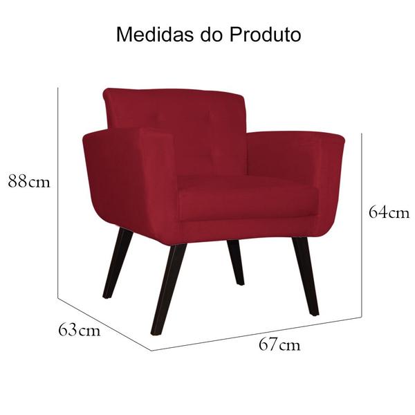 Imagem de Kit 02 Poltronas Decorativa Geovana Pés Palito Tabaco Suede Vermelho - DS Estofados