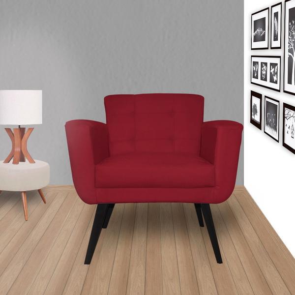 Imagem de Kit 02 Poltronas Decorativa Geovana Pés Palito Tabaco Suede Vermelho - DS Estofados