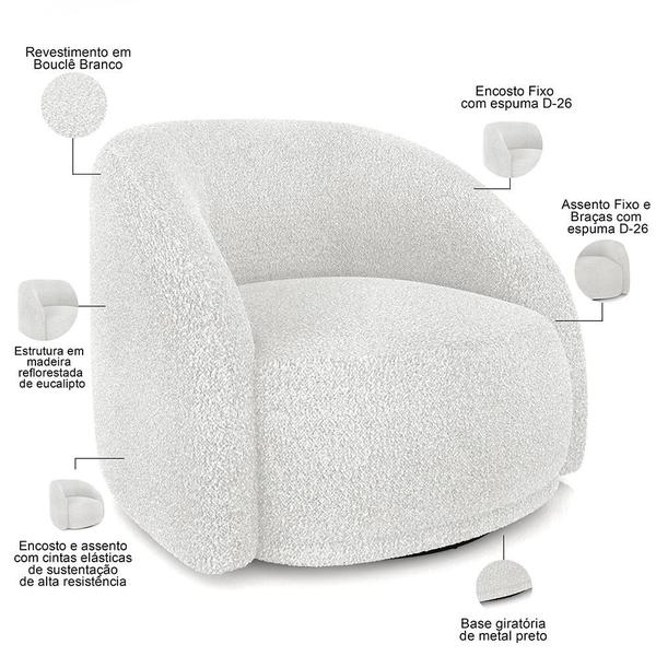 Imagem de Kit 02 Poltronas Decorativa Giratória Angelina M03 Bouclê Branco - Lyam Decor