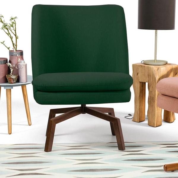 Imagem de Kit 02 Poltronas Decorativa Giratória Base Ka Castanho Pérsia D02 Linho Verde C-117 - Lyam Decor