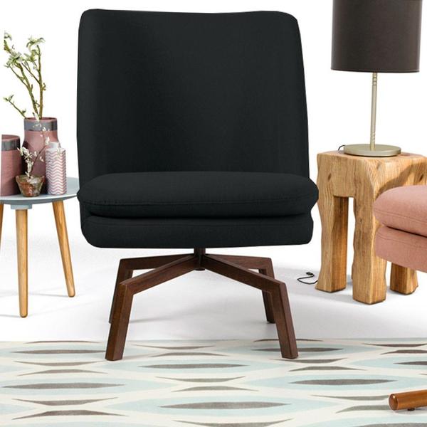 Imagem de Kit 02 Poltronas Decorativa Giratória Base Ka Castanho Pérsia D02 Veludo Preto C-300 - Lyam Decor