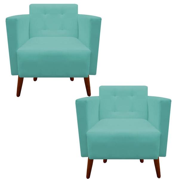 Imagem de kit 02 Poltronas Decorativa Isa Pés Palito Suede Azul Tiffany - D'Classe Decor