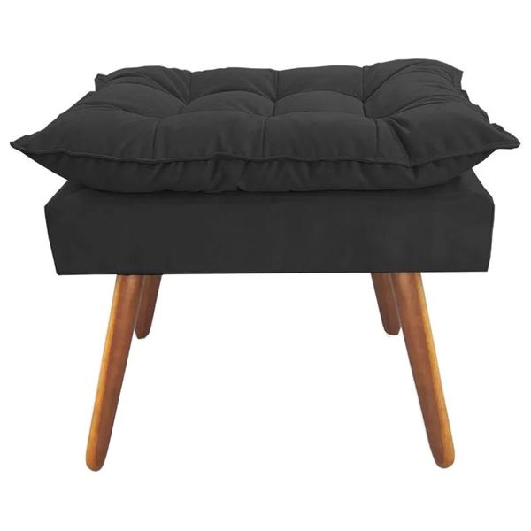 Imagem de Kit 02 Poltronas Decorativa Isis Pés de Madeira Mais Puff Opalla Suede Preto - DS Estofados