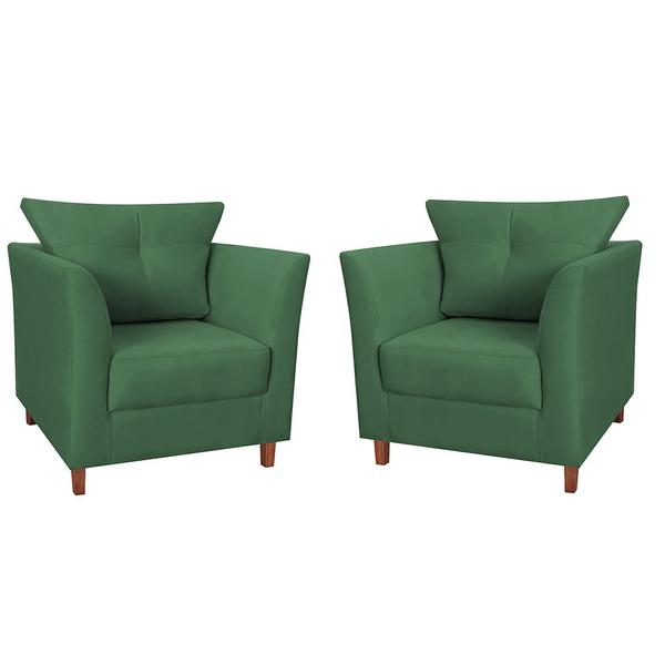 Imagem de Kit 02 Poltronas Decorativa Isis Pés de Madeira Suede Verde - DS Estofados