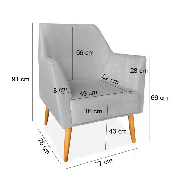 Imagem de Kit 02 Poltronas Decorativa Julia Veludo Cinza Pés Palito Castanho - Pallazio