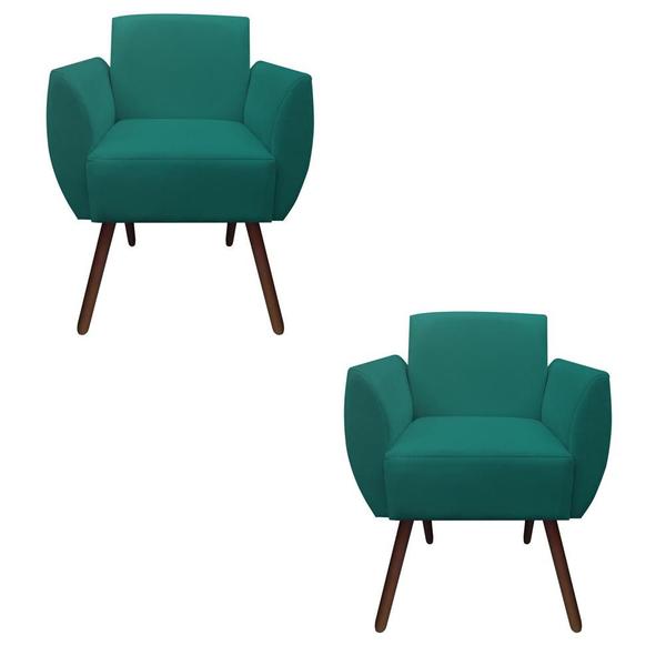 Imagem de Kit 02 Poltronas Decorativa Kelly Pés Palito Suede Azul Tiffany  - D'Classe Decor