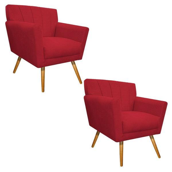 Imagem de kit 02 Poltronas Decorativa Laura Palito Mel Suede Vermelho - Amarena Móveis