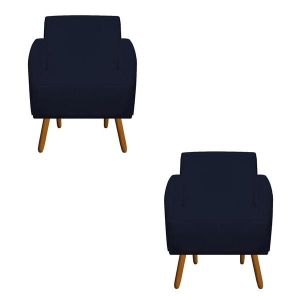 Imagem de Kit 02 Poltronas Decorativa Laura Pés Palito Suede Azul Marinho - D'Classe Decor