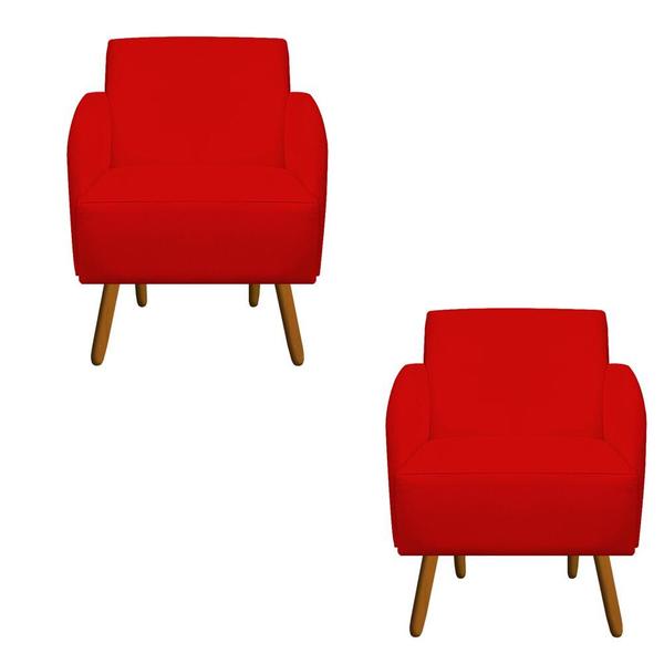 Imagem de Kit 02 Poltronas Decorativa Laura Pés Palito Suede Vermelho - D'Classe Decor