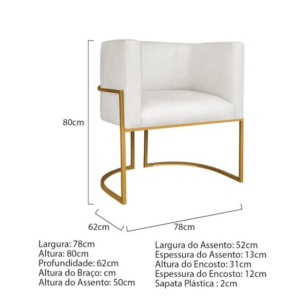 Imagem de Kit 02 Poltronas Decorativa Luna Base de Ferro Dourado Bouclé Branco