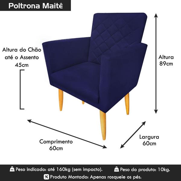 Imagem de Kit 02 Poltronas Decorativa Maitê Azul Marinho p/ escritório - 2M Decor