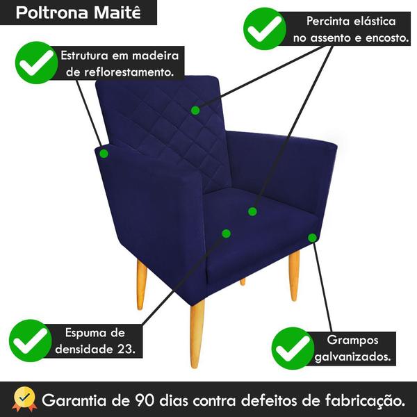 Imagem de Kit 02 Poltronas Decorativa Maitê Azul Marinho penteadeira - 2M Decor