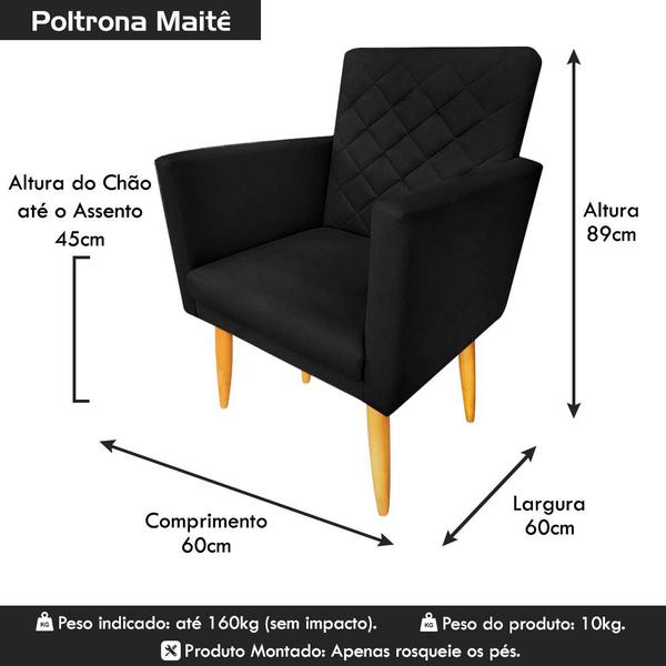 Imagem de Kit 02 Poltronas Decorativa Maitê Preto para sala e recepção - 2M Decor