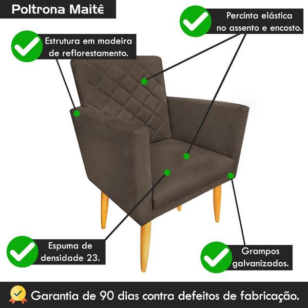 Imagem de Kit 02 Poltronas Decorativa Maitê Suede Marrom para leitura - 2M Decor