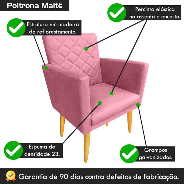 Imagem de Kit 02 Poltronas Decorativa Maitê Suede Rosa para sala - 2M Decor