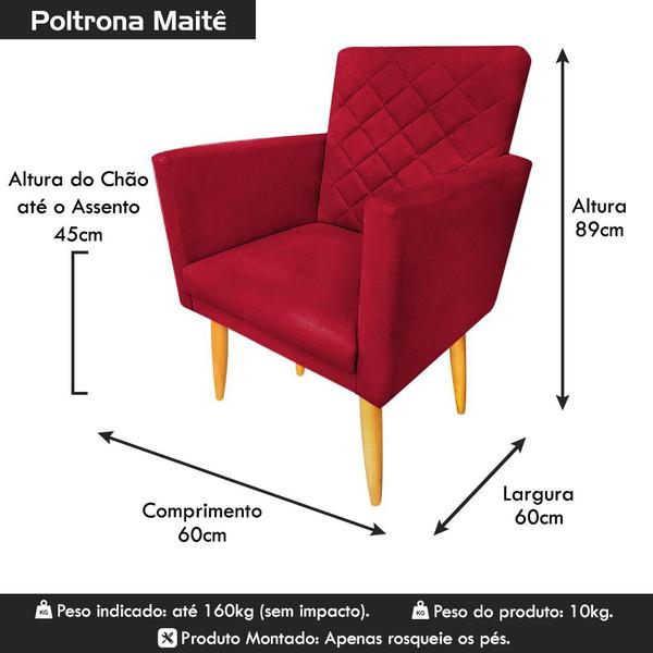 Imagem de Kit 02 Poltronas Decorativa Maitê Suede Vermelho recepção - 2M Decor