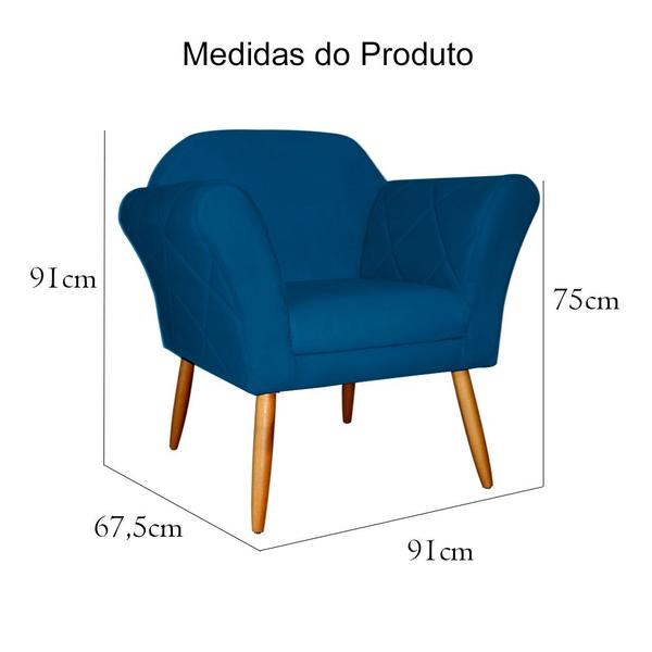 Imagem de Kit 02 Poltronas Decorativa Marcela Pés Palito Suede Azul Royal - DS Estofados