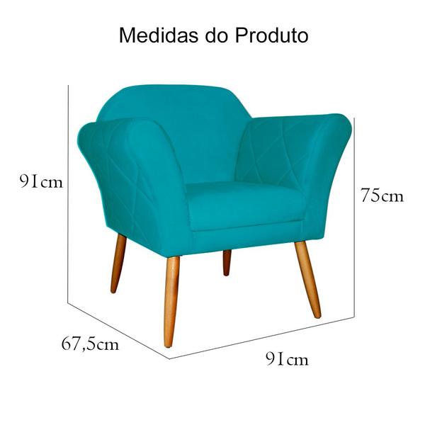 Imagem de Kit 02 Poltronas Decorativa Marcela Pés Palito Suede Azul Turquesa - DS Estofados