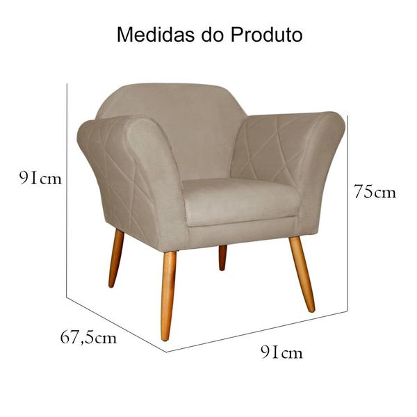 Imagem de Kit 02 Poltronas Decorativa Marcela Pés Palito Suede Capuccino - DS Estofados