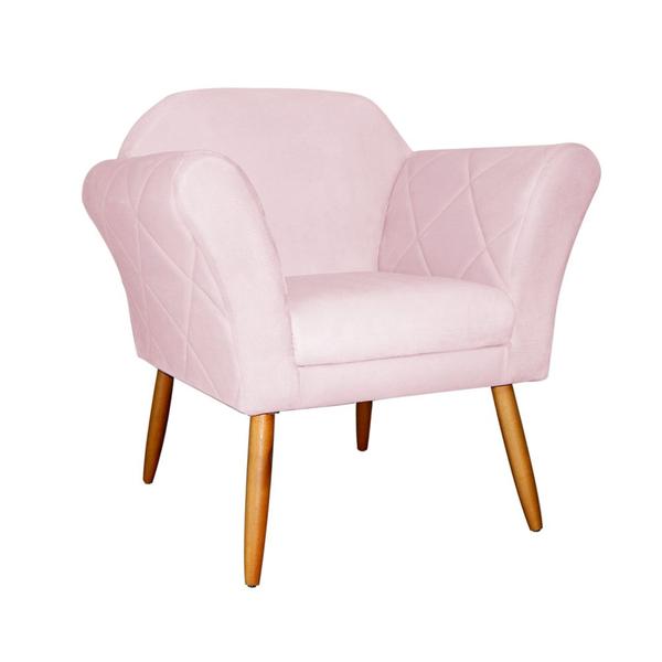 Imagem de Kit 02 Poltronas Decorativa Marcela Pés Palito Suede Rosa Bebê - DS Estofados