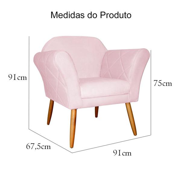 Imagem de Kit 02 Poltronas Decorativa Marcela Pés Palito Suede Rosa Bebê - DS Estofados