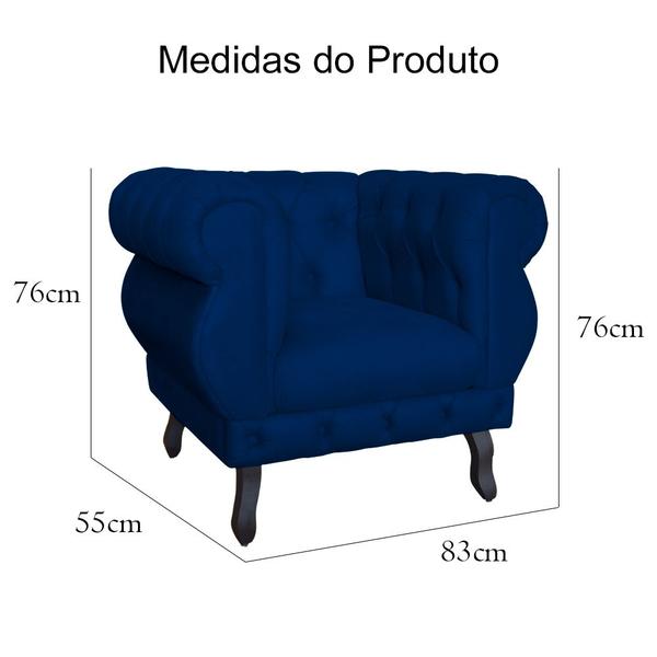 Imagem de Kit 02 Poltronas Decorativa Maya Pés Luis XV Suede Azul Marinho - DS Estofados