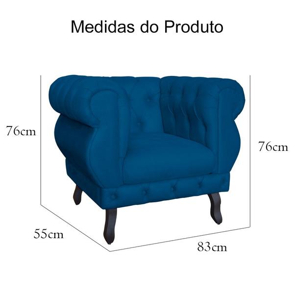 Imagem de Kit 02 Poltronas Decorativa Maya Pés Luis XV Suede Azul Royal - DS Estofados