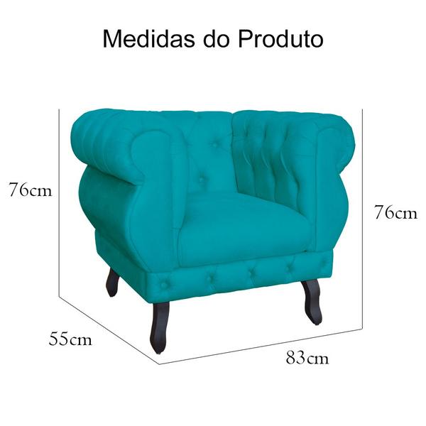 Imagem de Kit 02 Poltronas Decorativa Maya Pés Luis XV Suede Azul Turquesa - DS Estofados