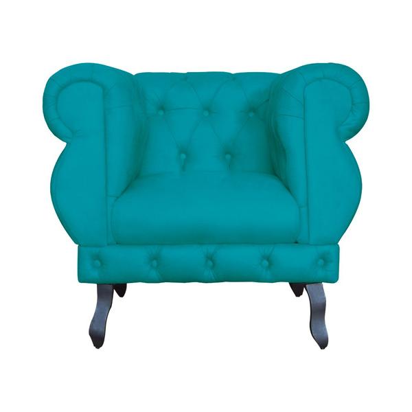 Imagem de Kit 02 Poltronas Decorativa Maya Pés Luis XV Suede Azul Turquesa - DS Estofados