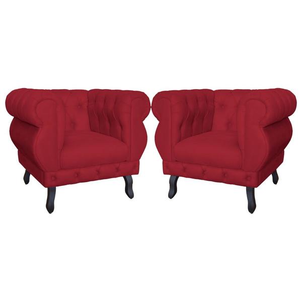 Imagem de Kit 02 Poltronas Decorativa Maya Pés Luis XV Suede Vermelho - DS Estofados