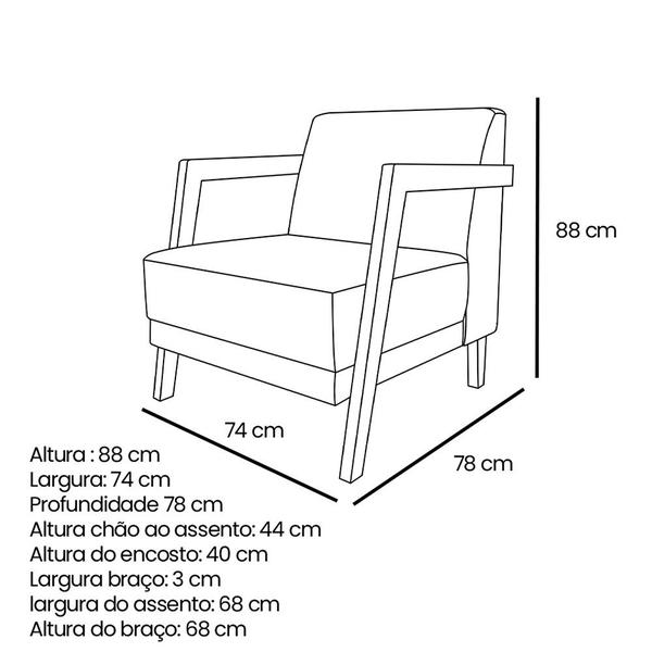 Imagem de Kit 02 Poltronas Decorativa Natália Linho Base em Madeira Castanho - Pallazio