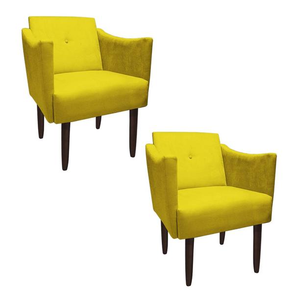 Imagem de Kit 02 Poltronas Decorativa Naty Pés Palito Suede Amarelo - D'Classe Decor