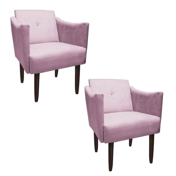 Imagem de Kit 02 Poltronas Decorativa Naty Pés Palito Suede Rosa Bebê - D'Classe Decor