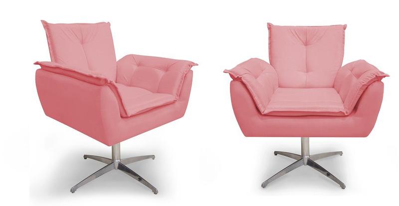 Imagem de Kit 02 Poltronas Decorativa Opala Base Giratória  Cromada Alumínio  Rosa  - MeularDecor