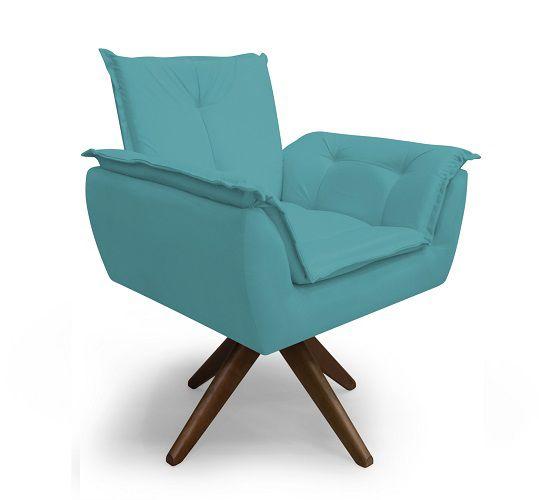 Imagem de Kit 02 Poltronas Decorativa Opala Base Giratória Suede Azul Turquesa - MeularDecor