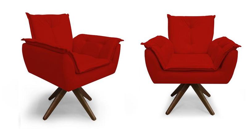 Imagem de Kit 02 Poltronas Decorativa Opala Base Giratória Suede Vermelho - MeularDecor